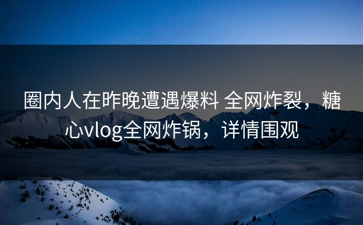 圈内人在昨晚遭遇爆料 全网炸裂，糖心vlog全网炸锅，详情围观